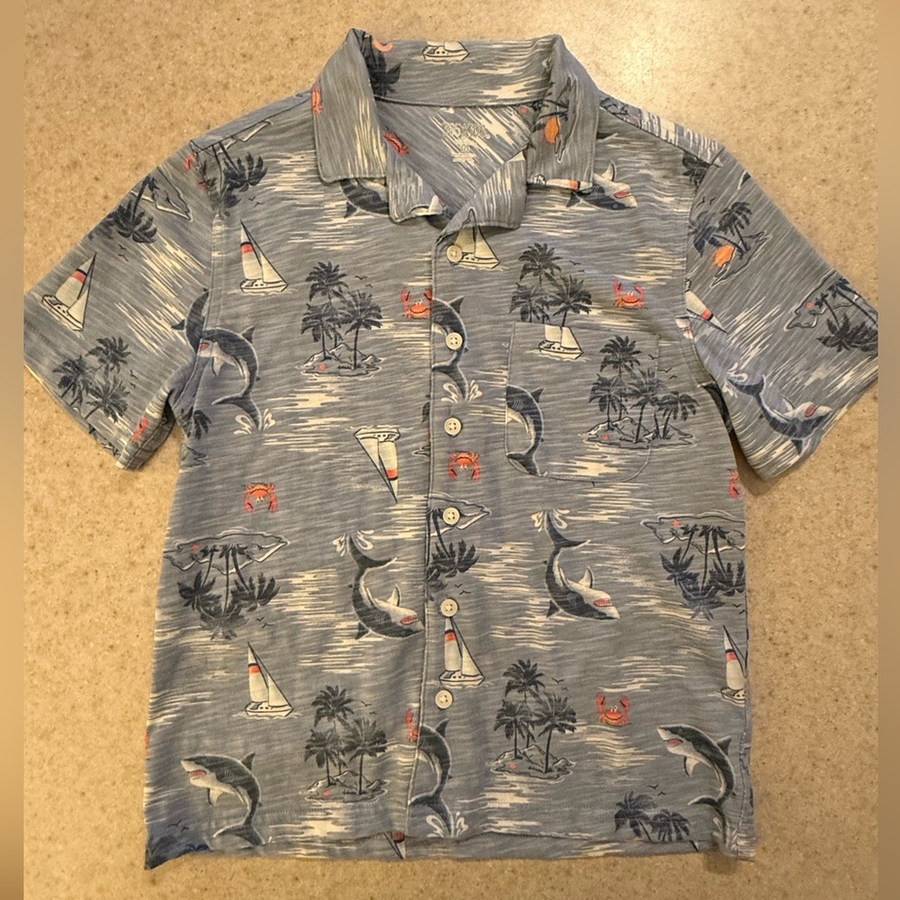 Boys 365 Kids Garanimals Short Sleeve Button Down Beach Sharks Crab Sailboat 10